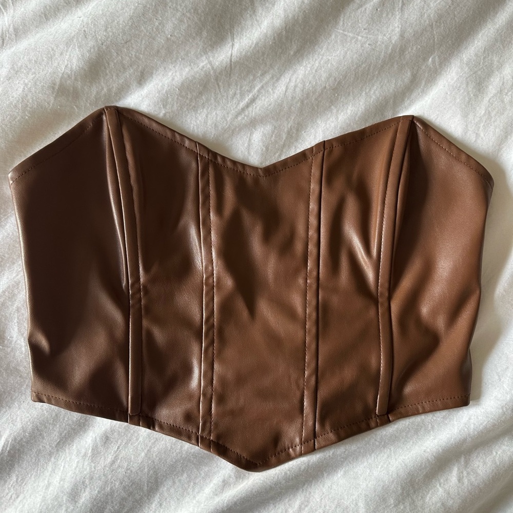 Brown Faux Leather Corset Top